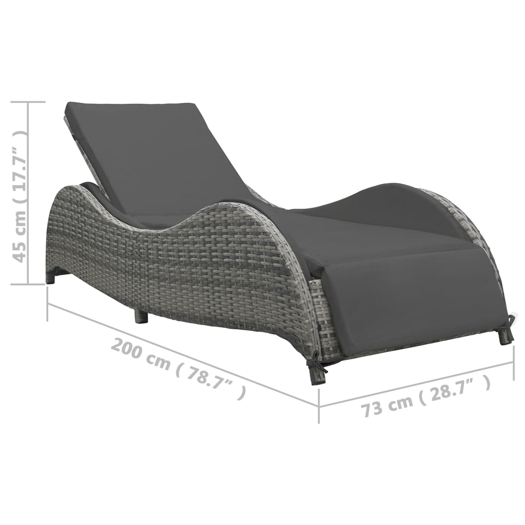 Sunlounger with cushion, anthracite, poly rattan