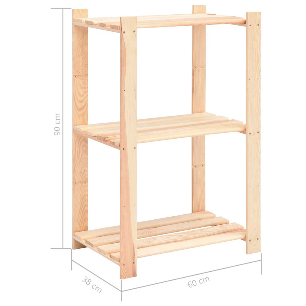 Shelving unit, 2 pcs, 60x38x90cm, solid pine, 3-tier