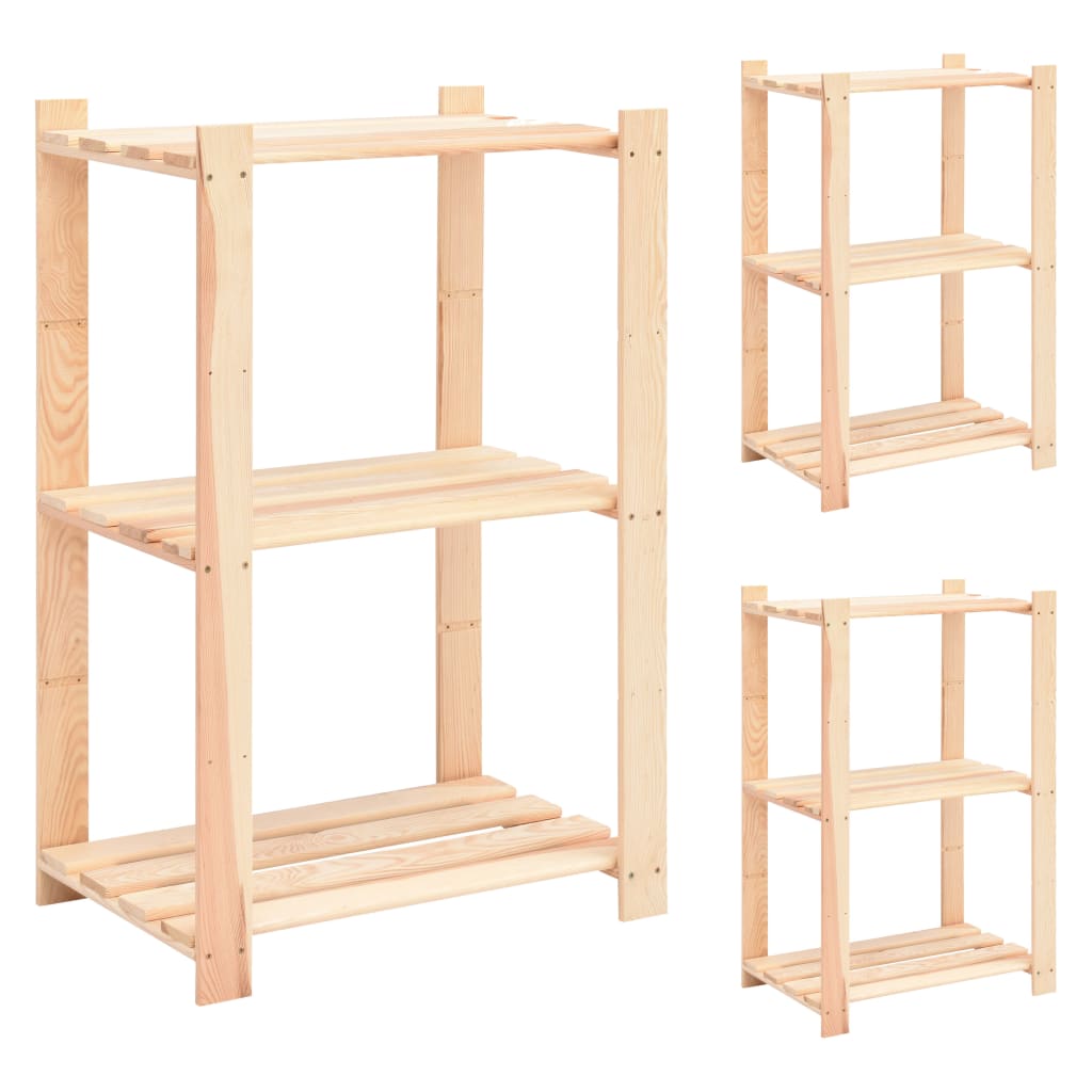 Shelves, 3 pcs., 60x38x90cm, solid pine, 3-tier