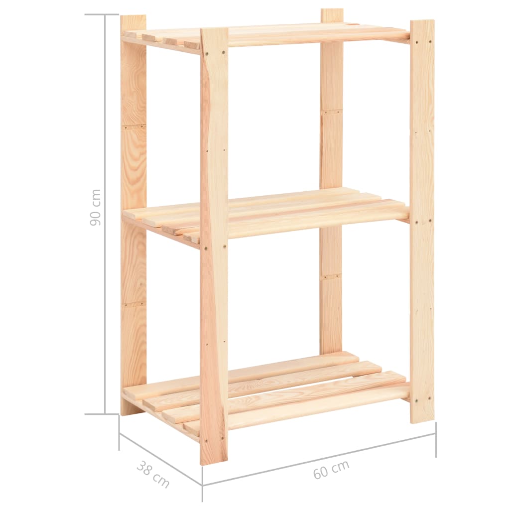 Shelves, 3 pcs., 60x38x90cm, solid pine, 3-tier