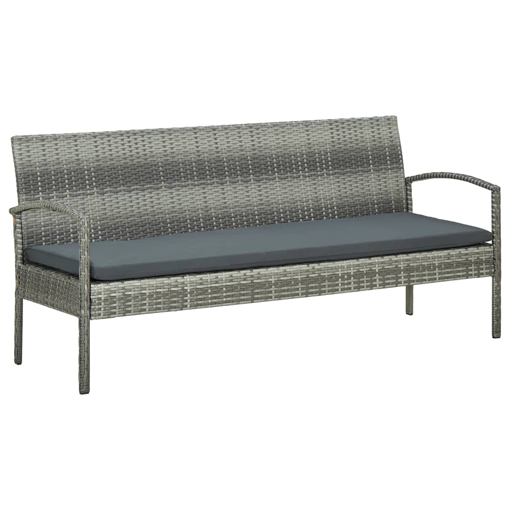Trivietė sodo sofa su pagalvėle, pilkos spalvos, poliratanas