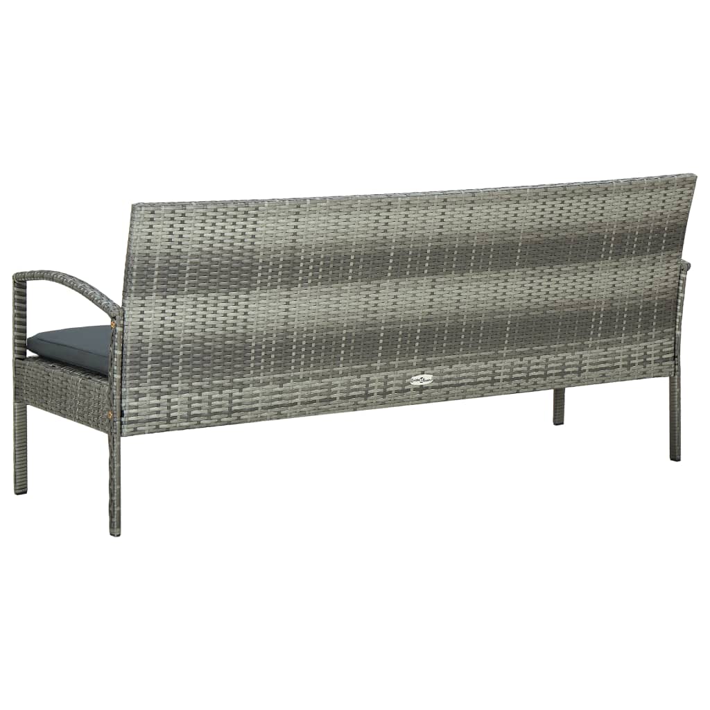 Trivietė sodo sofa su pagalvėle, pilkos spalvos, poliratanas