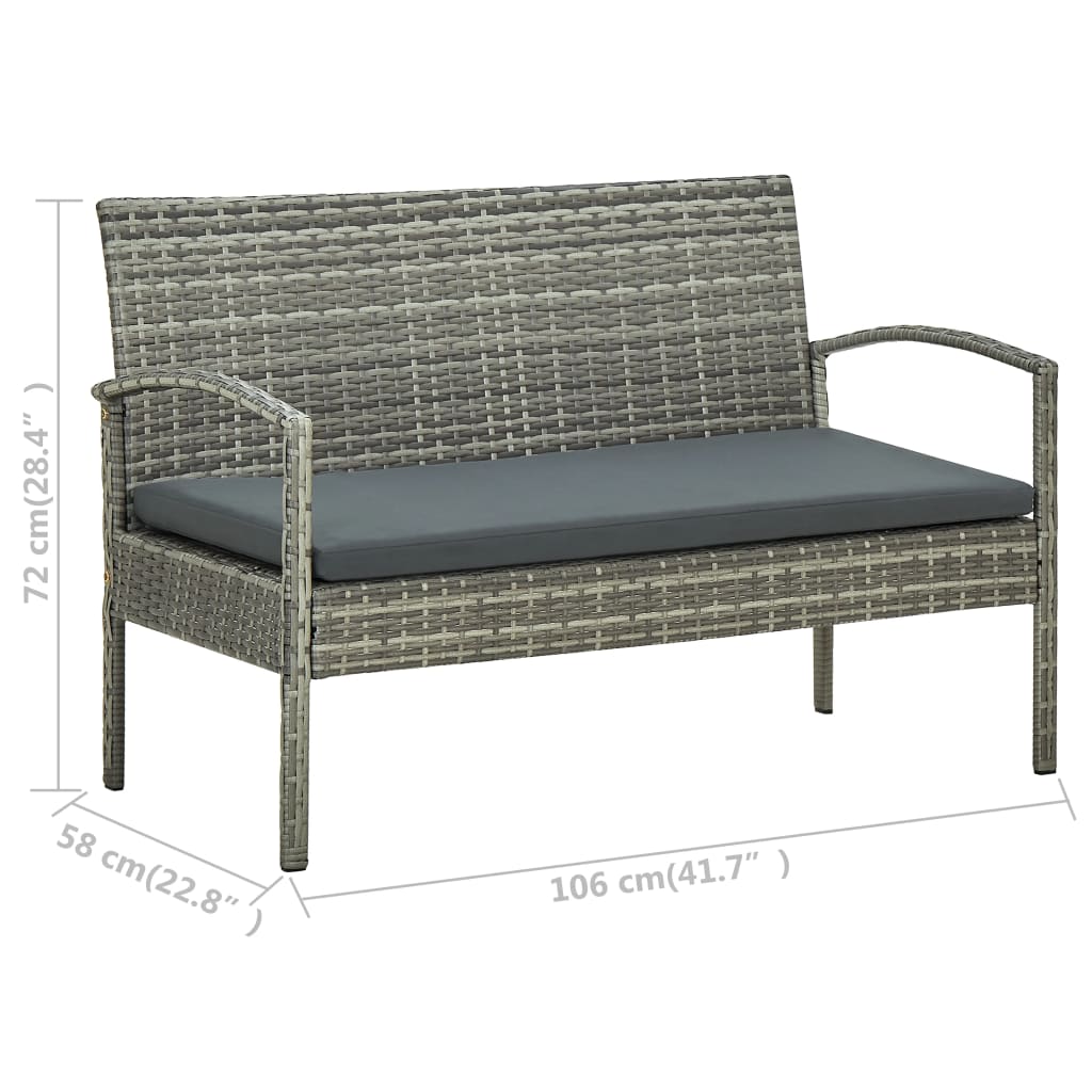 Trivietė sodo sofa su pagalvėle, pilkos spalvos, poliratanas