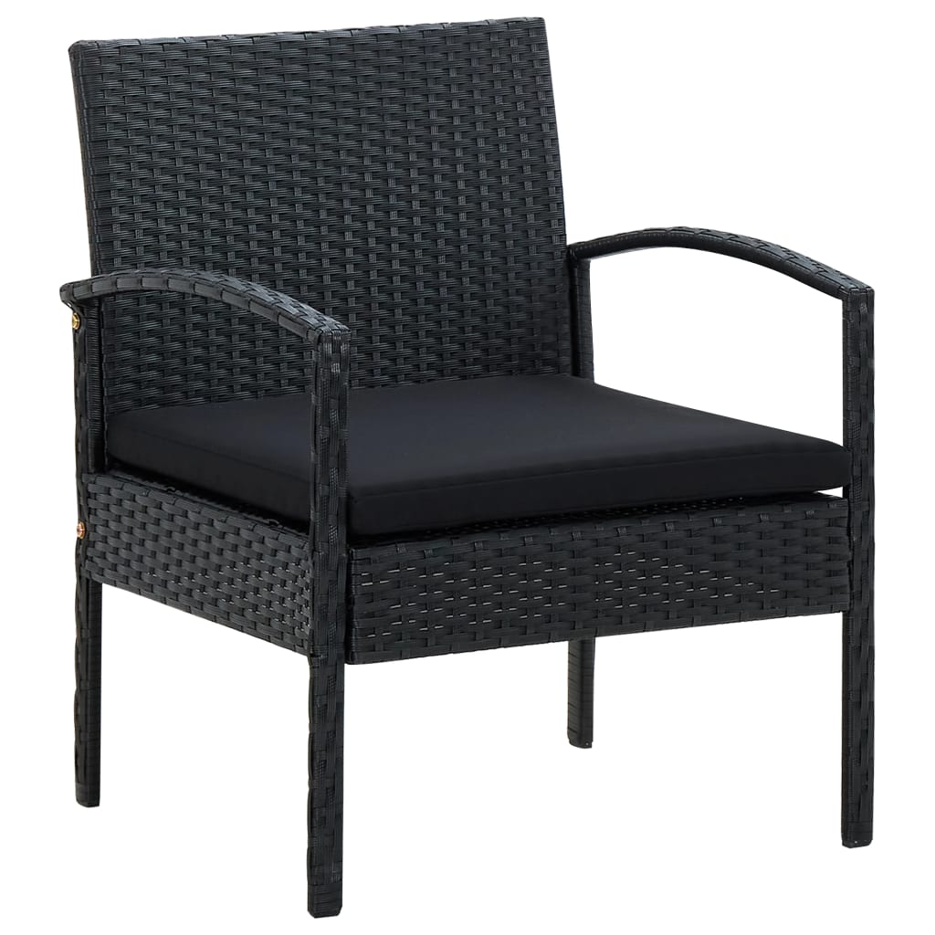Garden chair with cushion, black, poly rattan