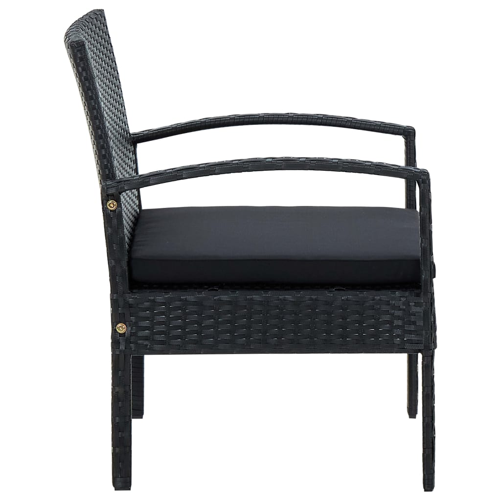 Garden chair with cushion, black, poly rattan
