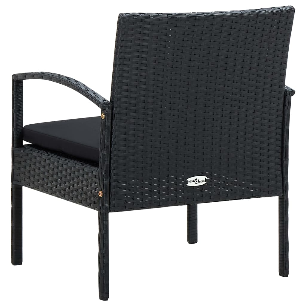 Garden chair with cushion, black, poly rattan