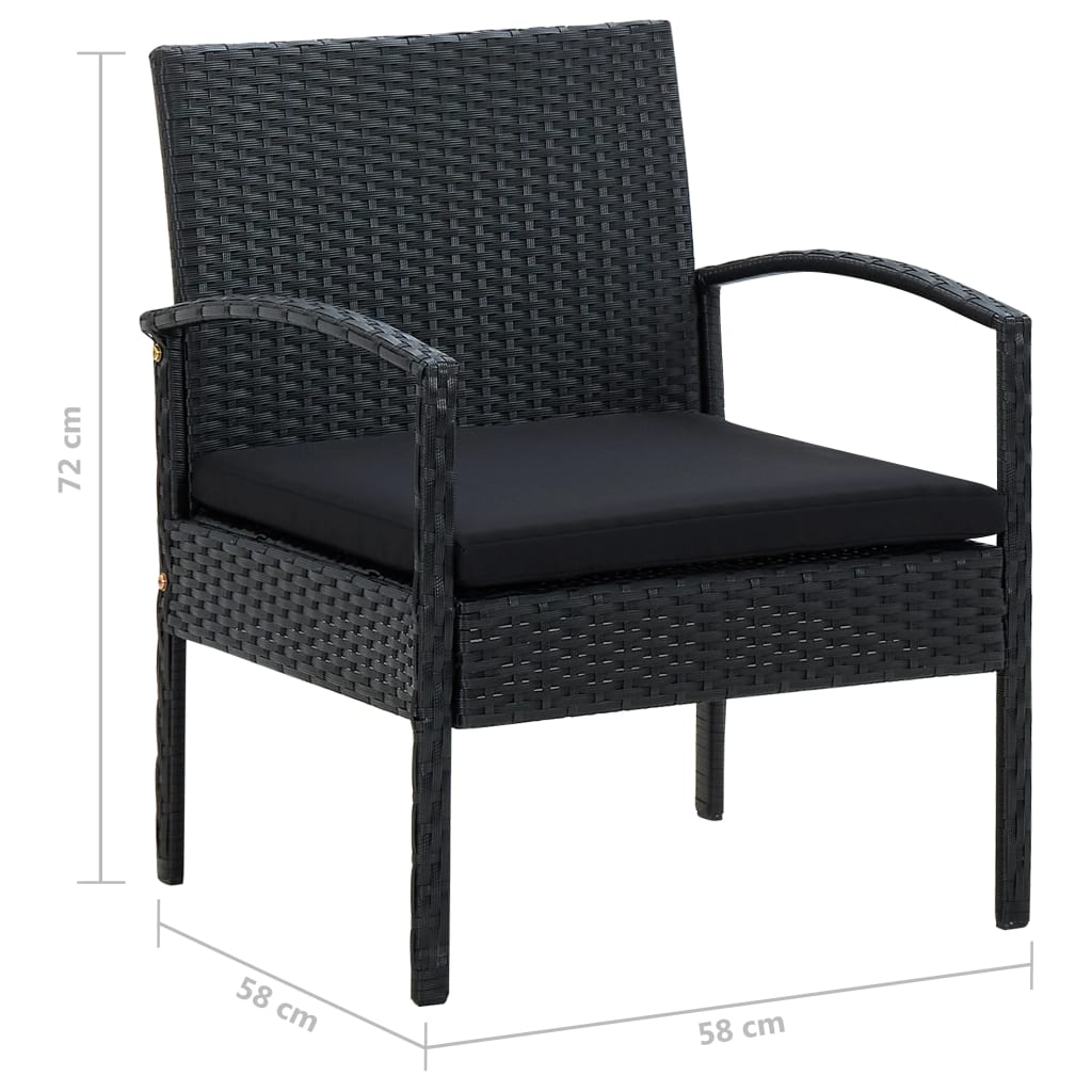 Garden chair with cushion, black, poly rattan