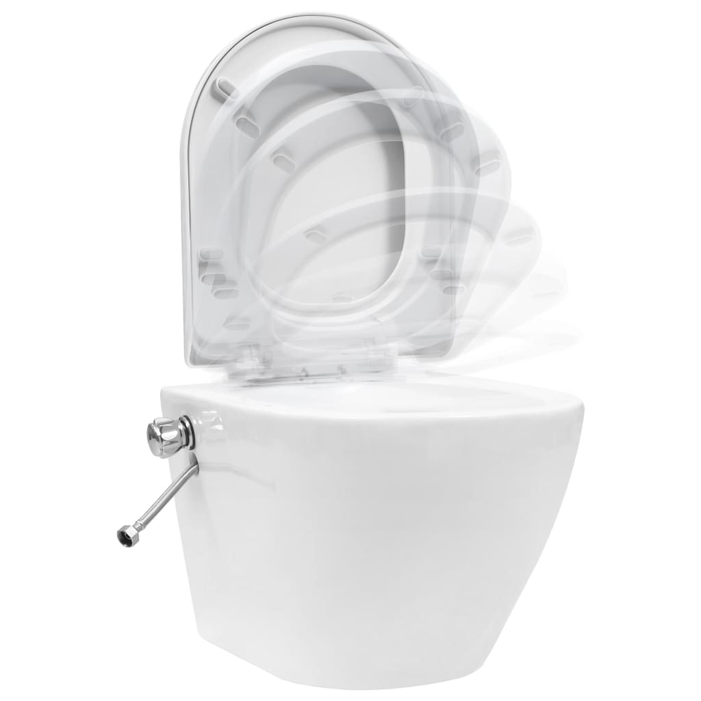 Wall-hung rimless toilet with bidet function, white, ceramic