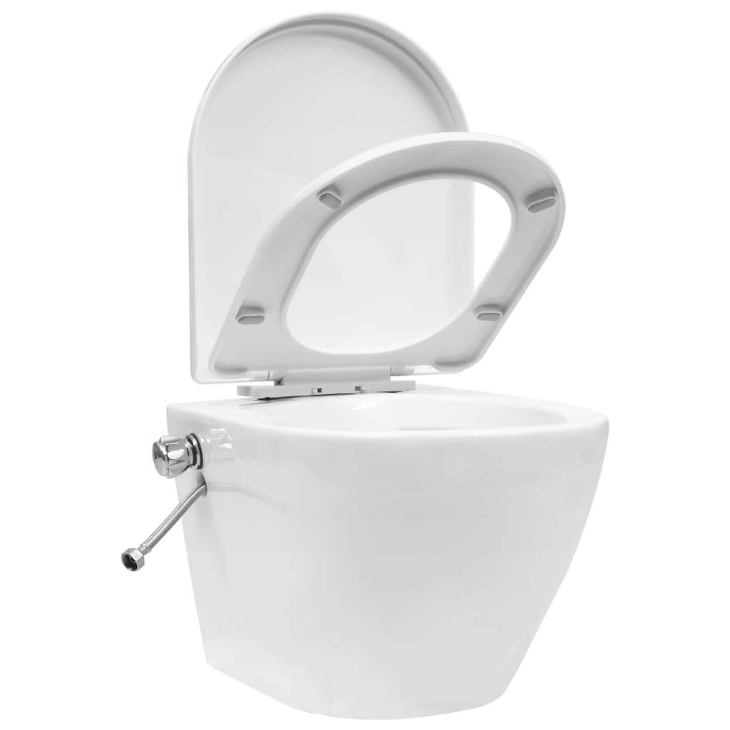 Wall-hung rimless toilet with bidet function, white, ceramic