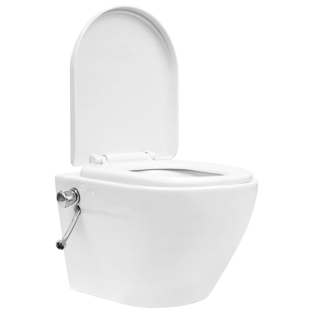 Wall-hung rimless toilet with bidet function, white, ceramic