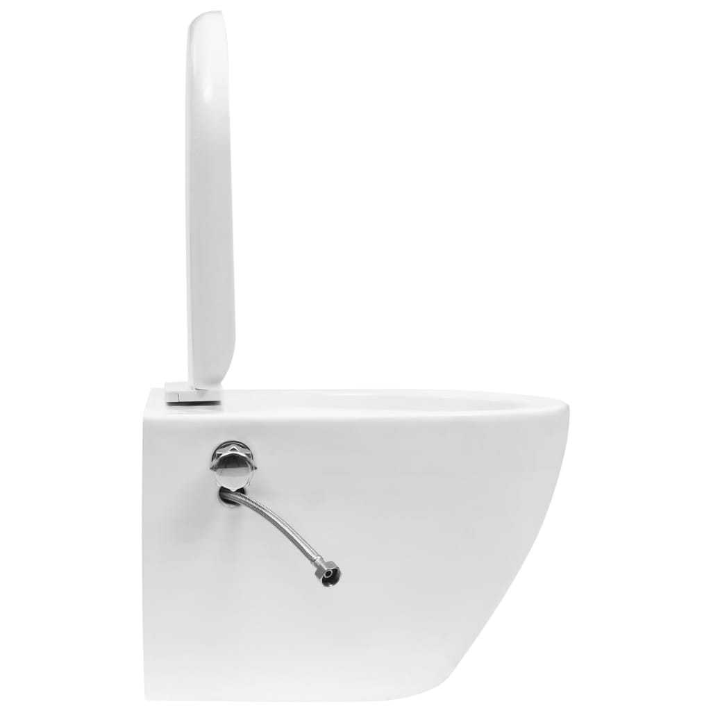 Wall-hung rimless toilet with bidet function, white, ceramic