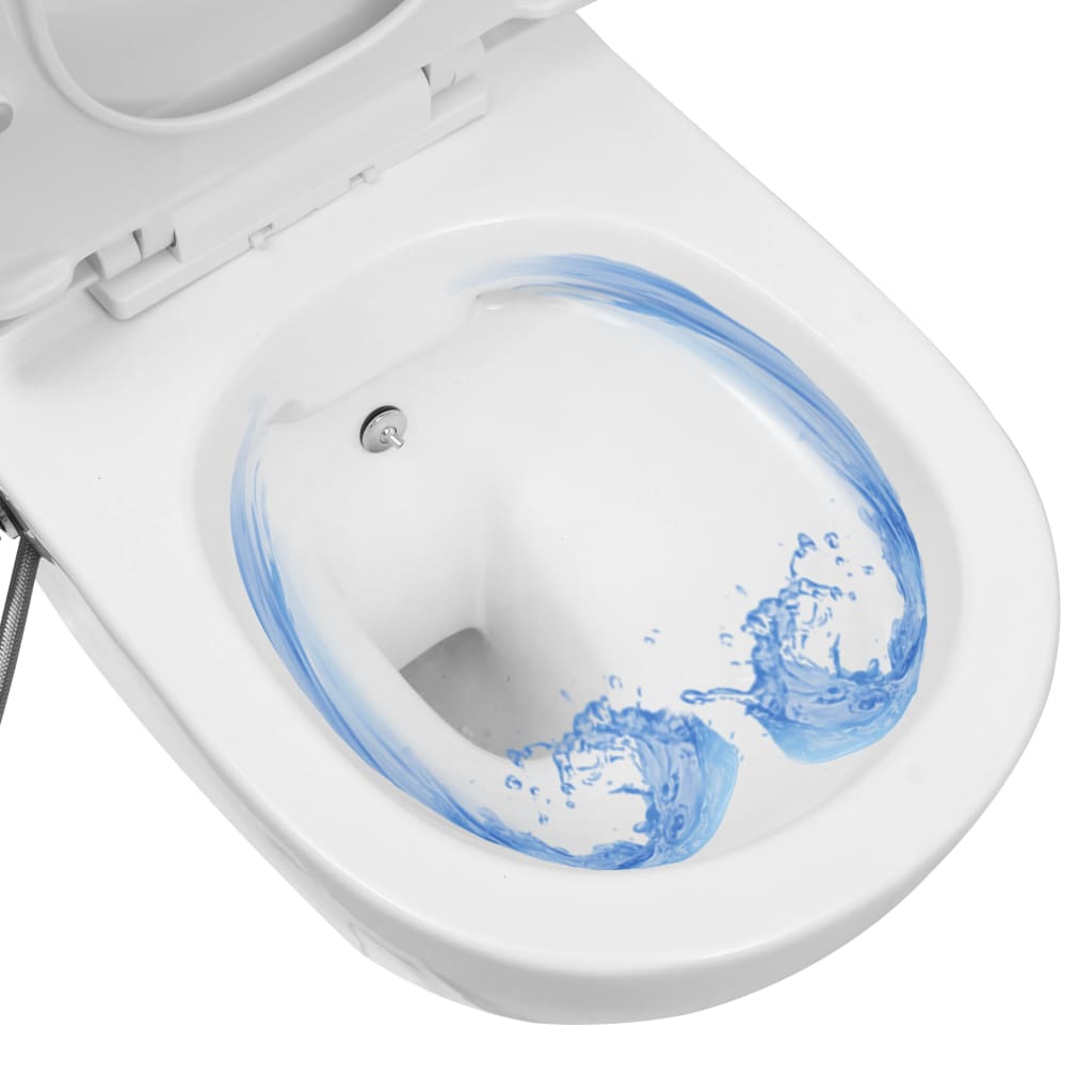 Wall-hung rimless toilet with bidet function, white, ceramic