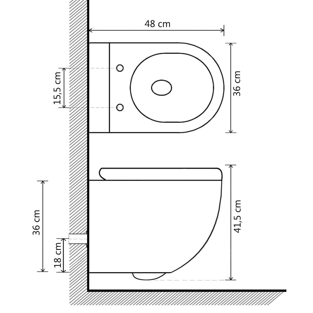 Wall-hung rimless toilet with bidet function, white, ceramic