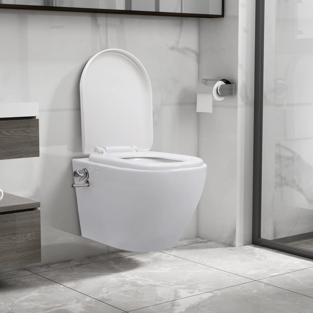 Wall-hung rimless toilet with bidet function, white, ceramic