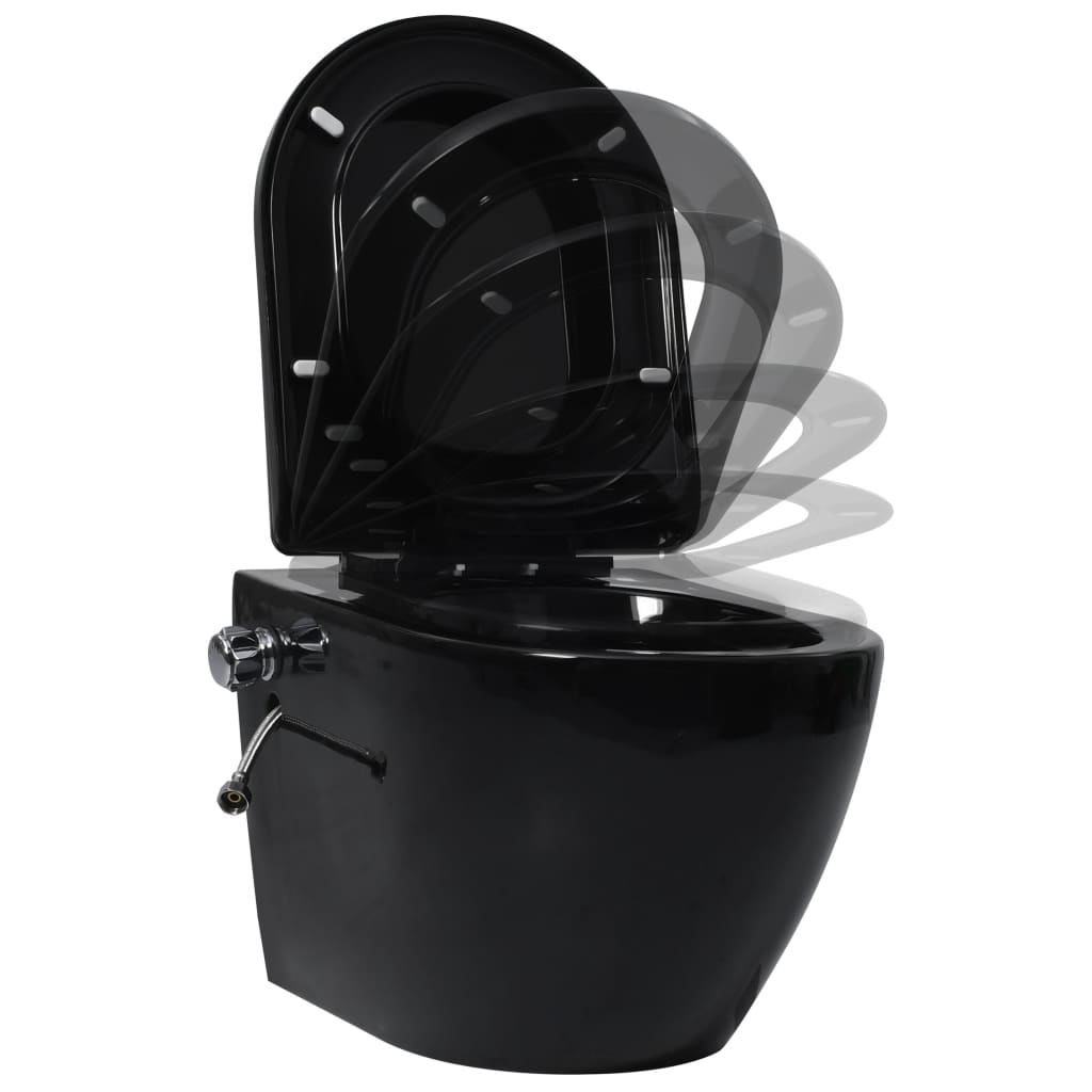 Wall-hung rimless toilet with bidet function, black, ceramic
