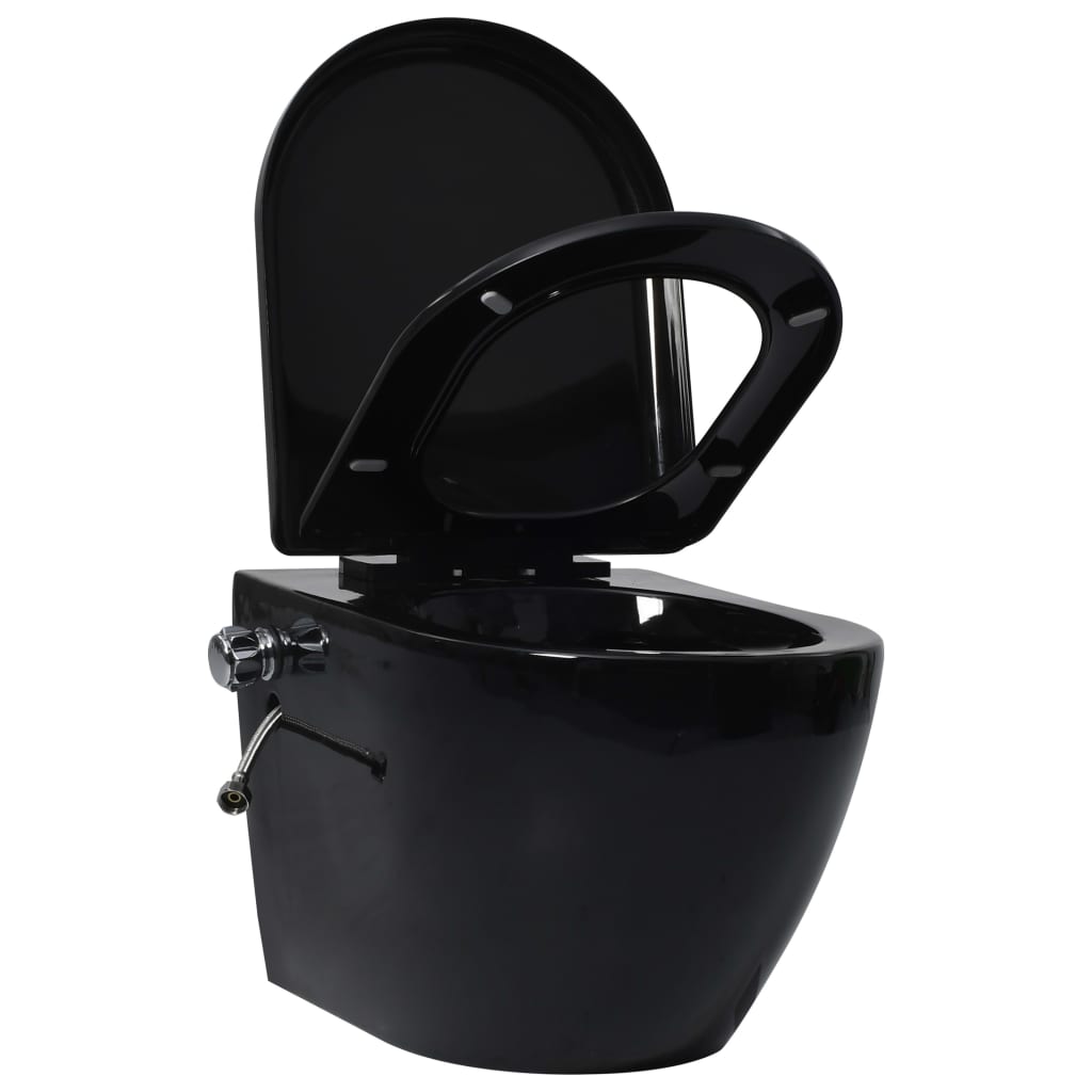 Wall-hung rimless toilet with bidet function, black, ceramic