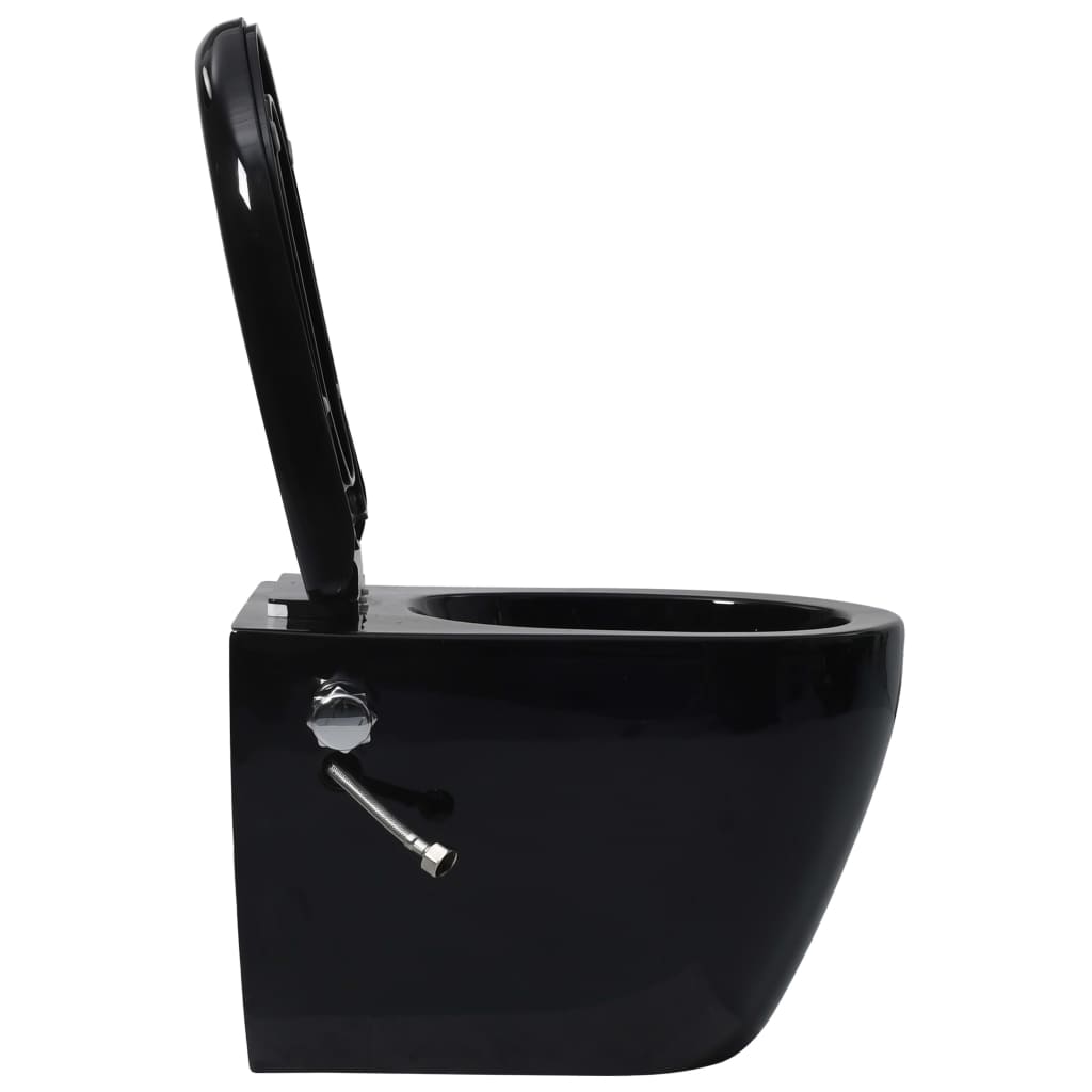 Wall-hung rimless toilet with bidet function, black, ceramic