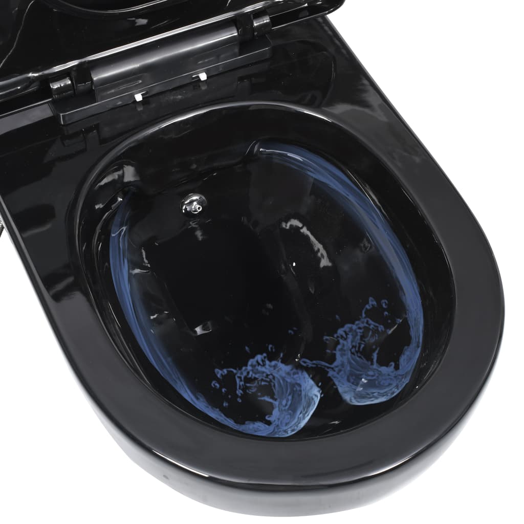 Wall-hung rimless toilet with bidet function, black, ceramic