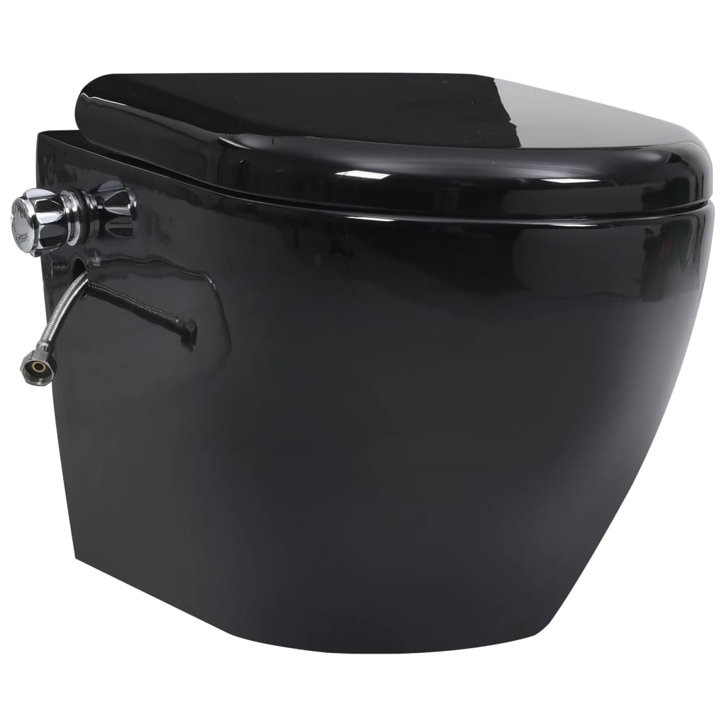Wall-hung rimless toilet with bidet function, black, ceramic