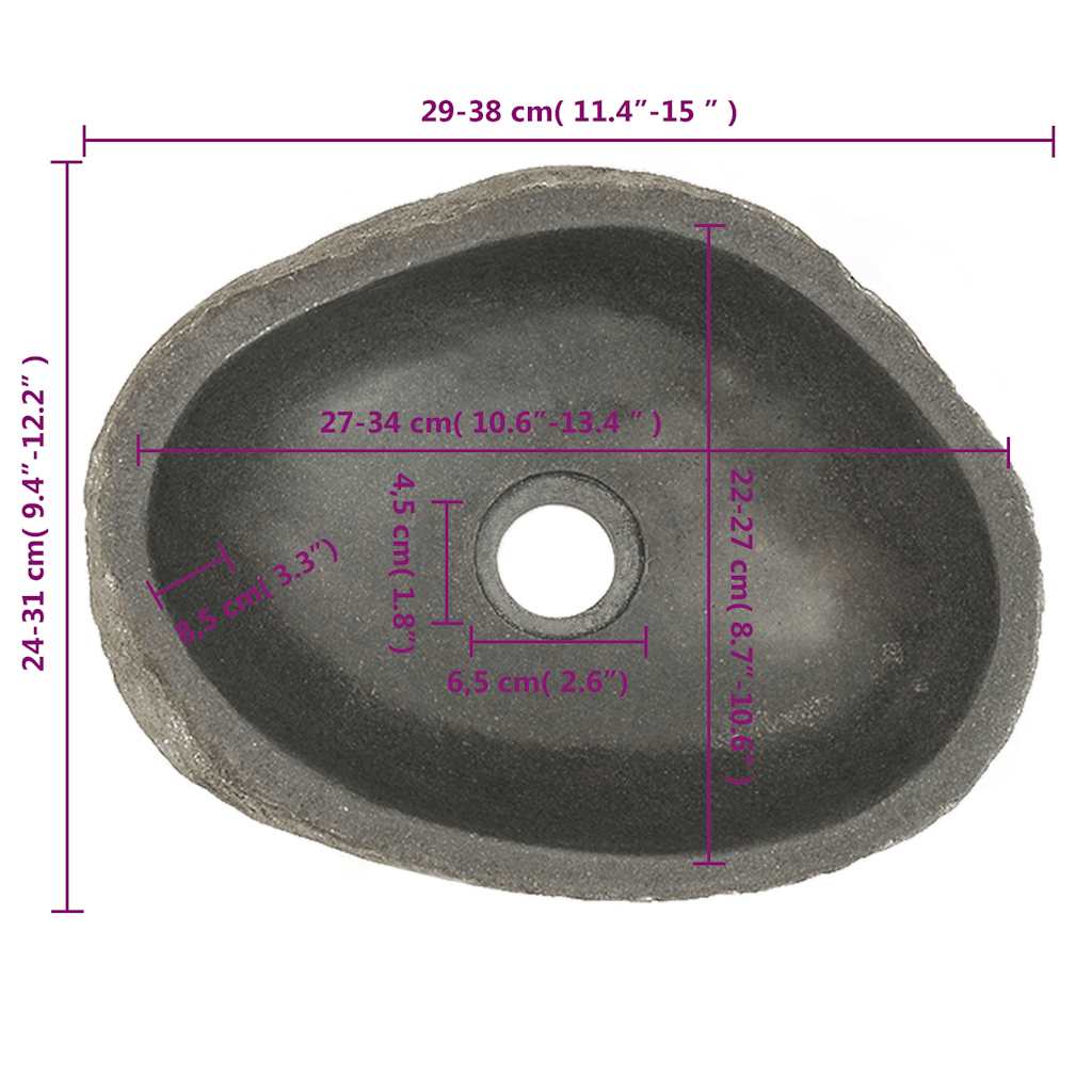 Praustuvas, (29-38)x(24-31)cm, upės akmuo, ovalo formos