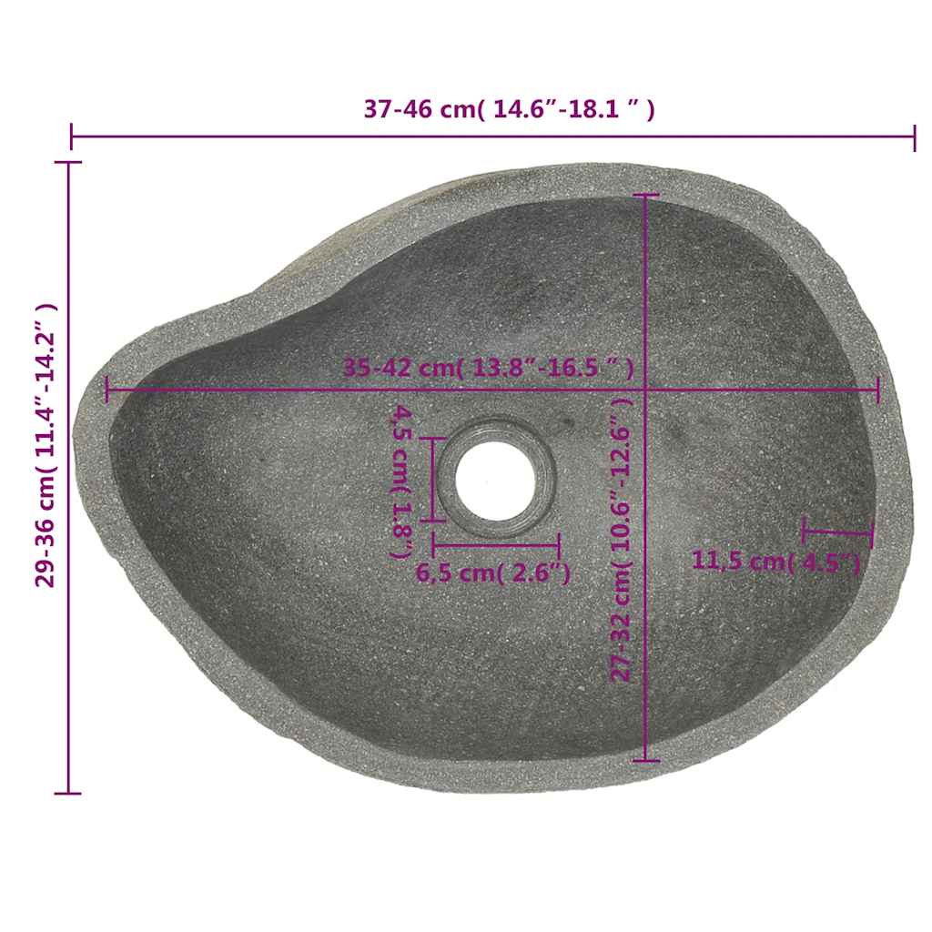 Praustuvas, (37-46)x(29-36)cm, upės akmuo, ovalo formos