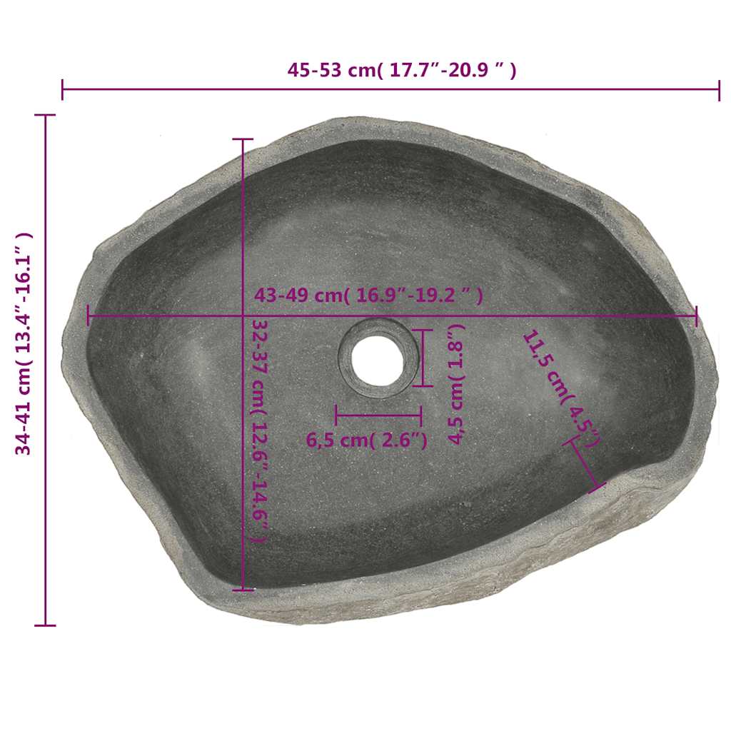 Praustuvas, (45-53)x(34-41)cm, upės akmuo, ovalo formos