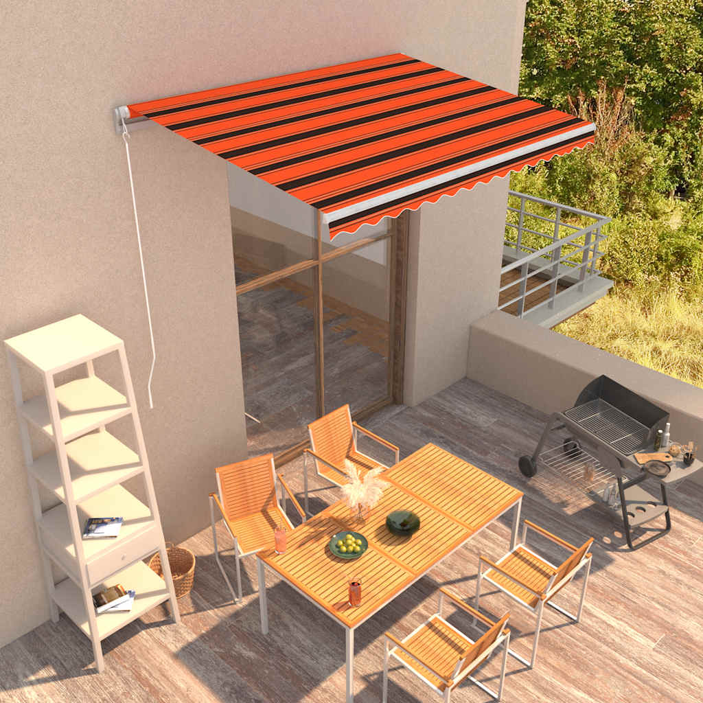 Manual retractable awning, orange and brown, 350x250cm