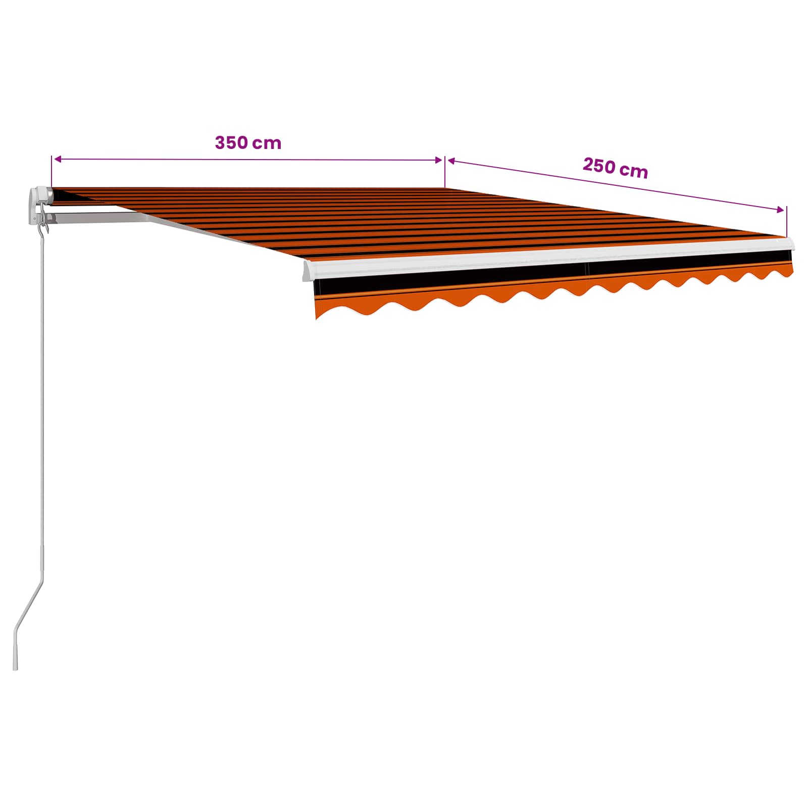 Manual retractable awning, orange and brown, 350x250cm