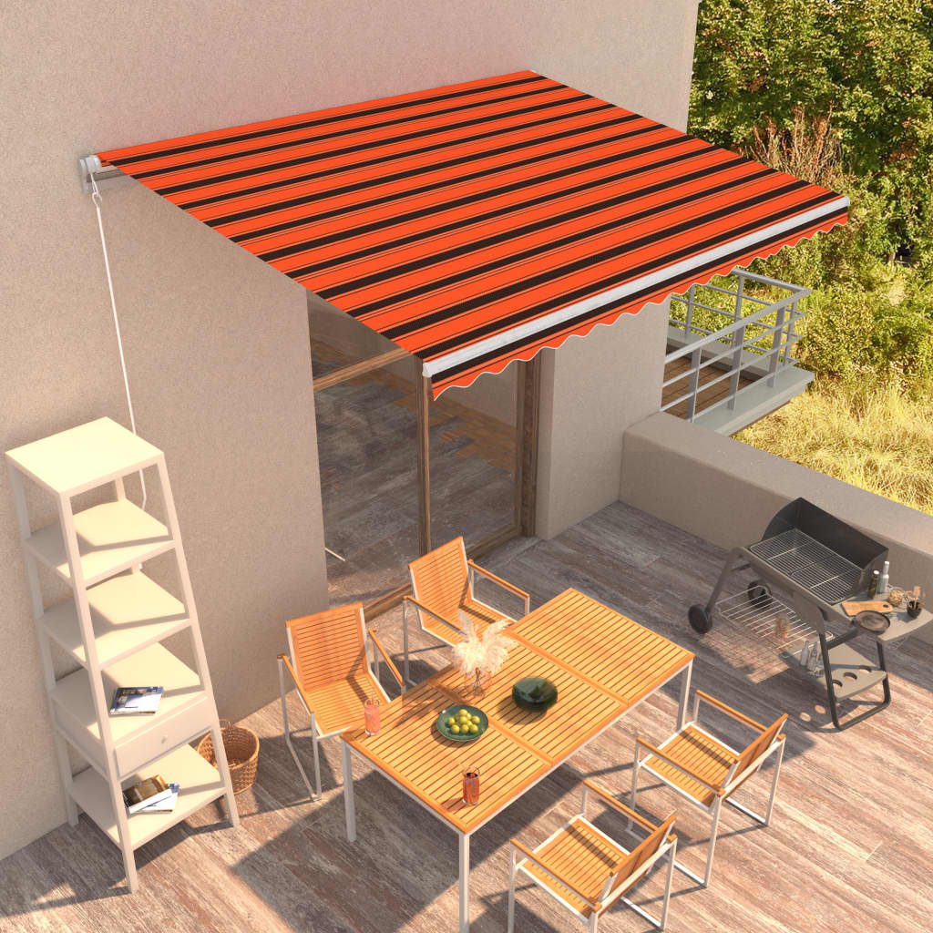 Manual Retractable Awning, Orange and Brown, 400x300cm