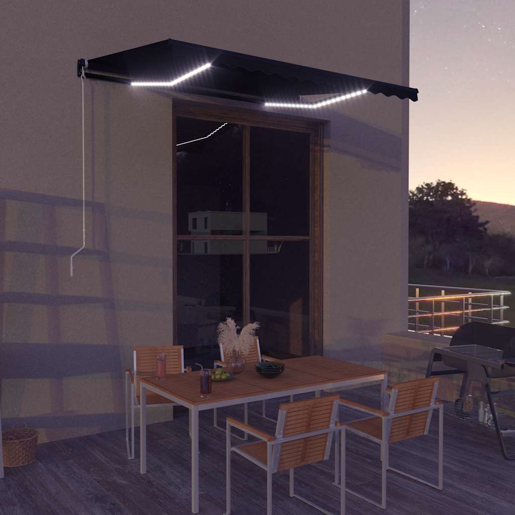 Rankiniu būdu ištraukiama markizė su LED, antracito, 350x250cm