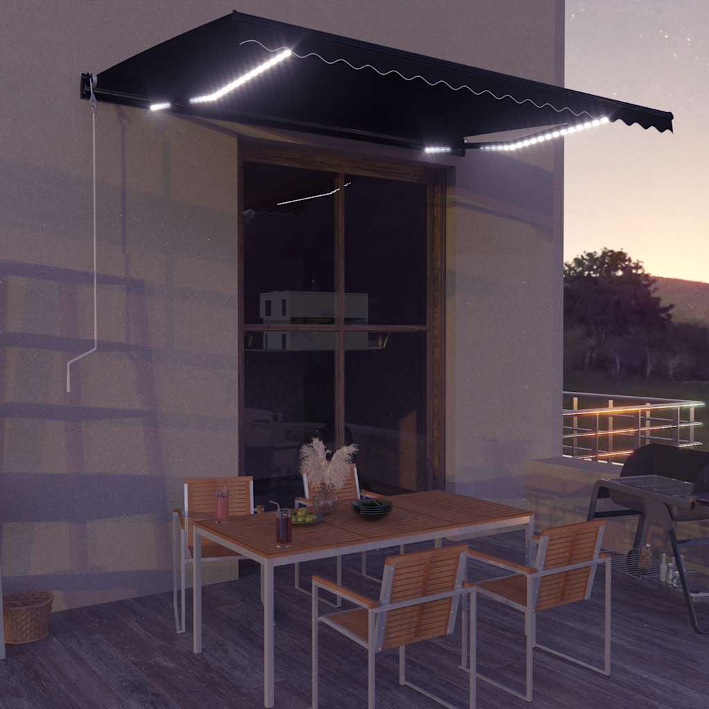 Manual Retractable Awning with LED, anthracite, 450x300cm