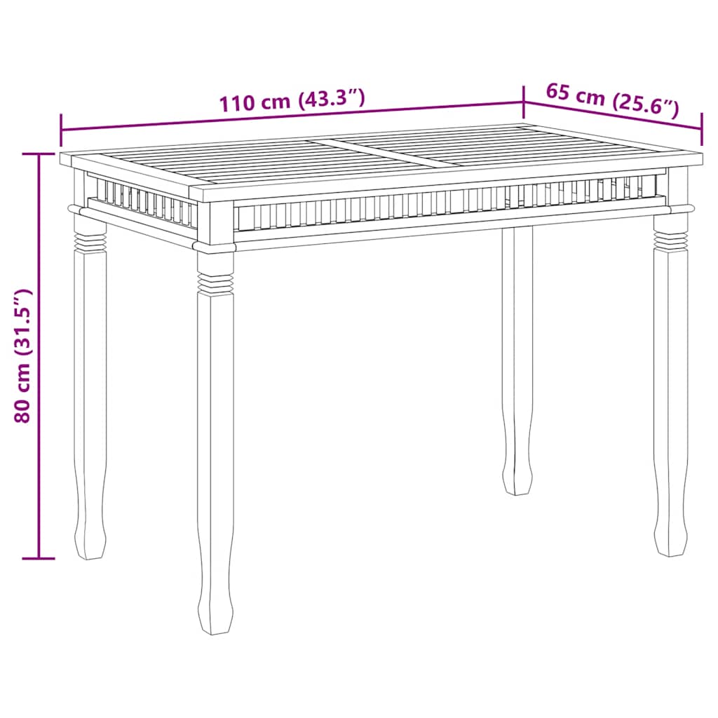 Garden dining table, 110x65x80cm, solid teak wood