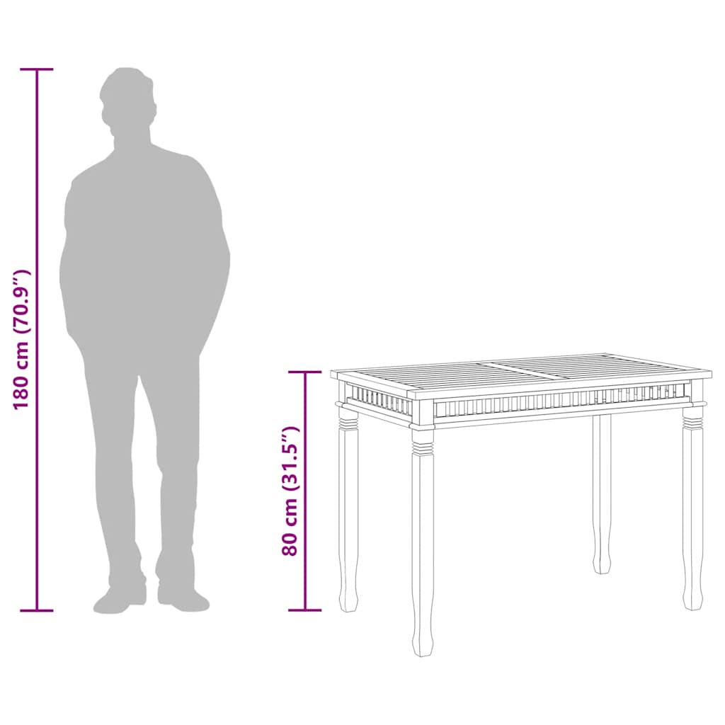 Garden dining table, 110x65x80cm, solid teak wood
