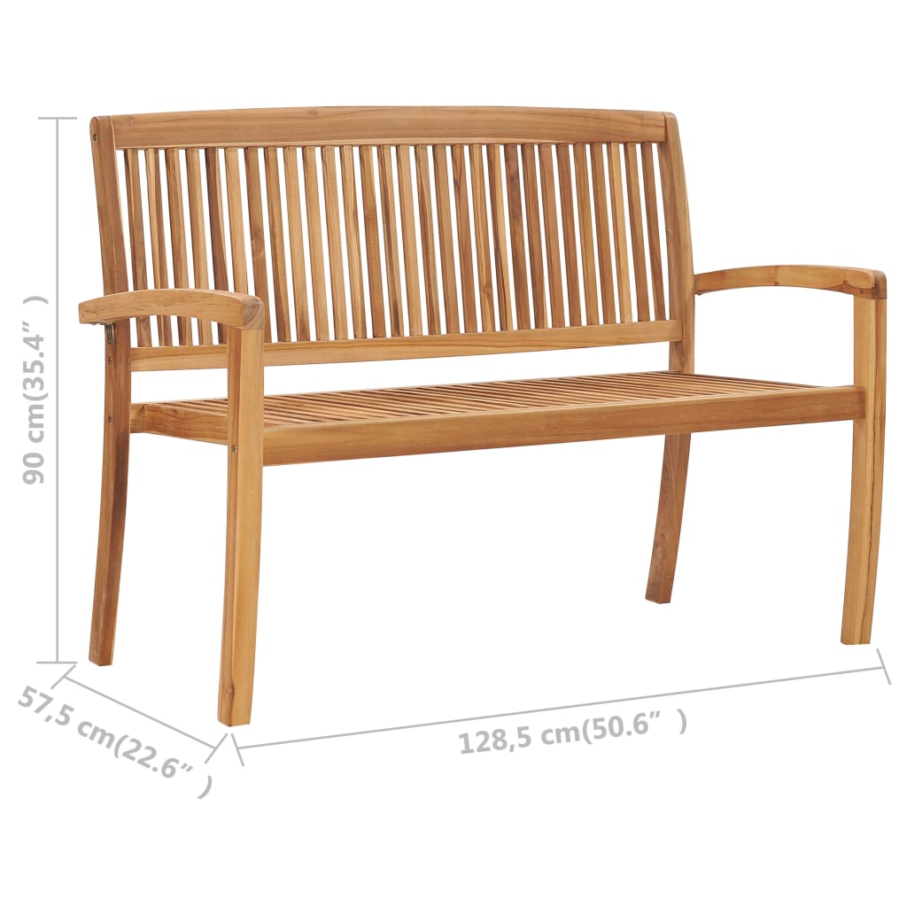 Two-seater foldable garden bench, 128.5cm, solid teak