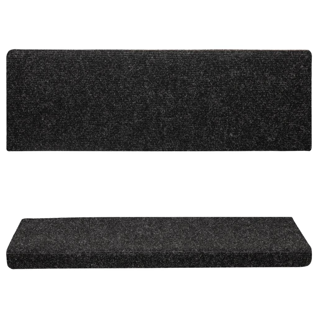 Stair mats, self-adhesive, 15 pcs, 65x21x4 cm, black, rectangular edges