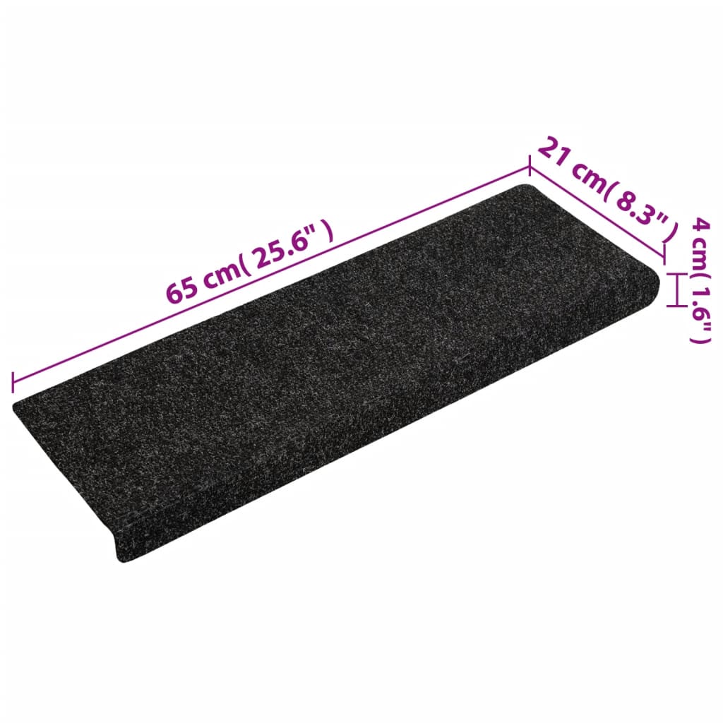Stair mats, self-adhesive, 15 pcs, 65x21x4 cm, black, rectangular edges