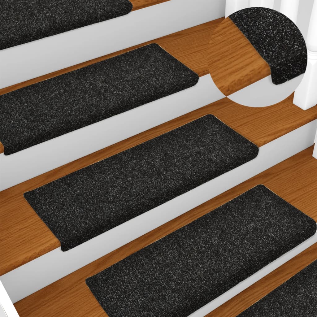 Stair mats, self-adhesive, 15 pcs, 65x21x4 cm, black, rectangular edges