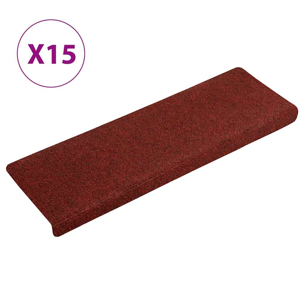 Stair mats, self-adhesive, 15 pcs, 65x21x4 cm, burgundy, rectangular, edges