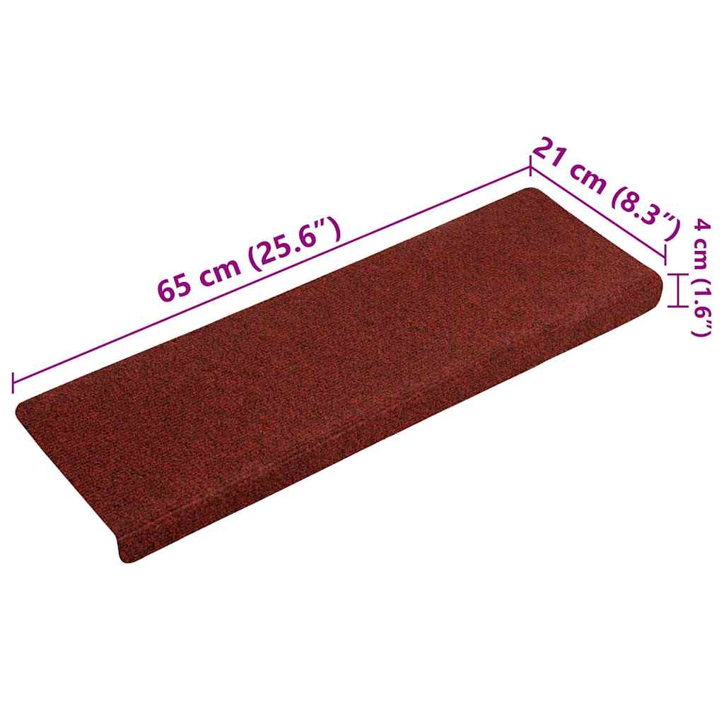 Stair mats, self-adhesive, 15 pcs, 65x21x4 cm, burgundy, rectangular, edges