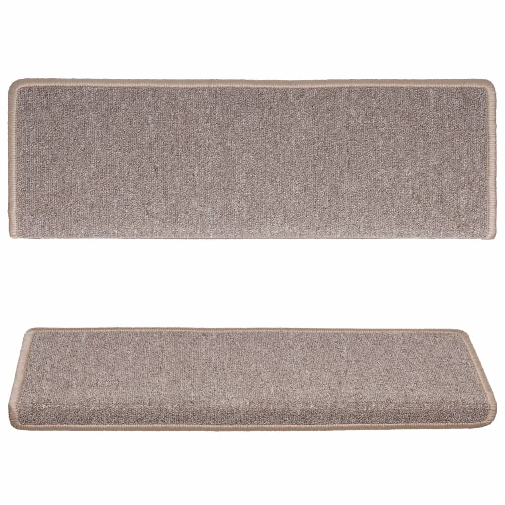 Stair mats, 15 pcs, 65x21x4 cm, light brown, rectangular edges