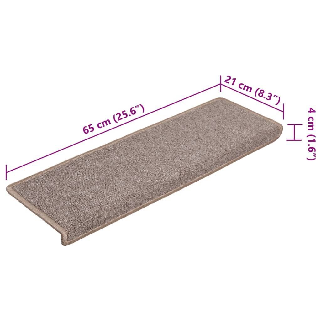 Stair mats, 15 pcs, 65x21x4 cm, light brown, rectangular edges