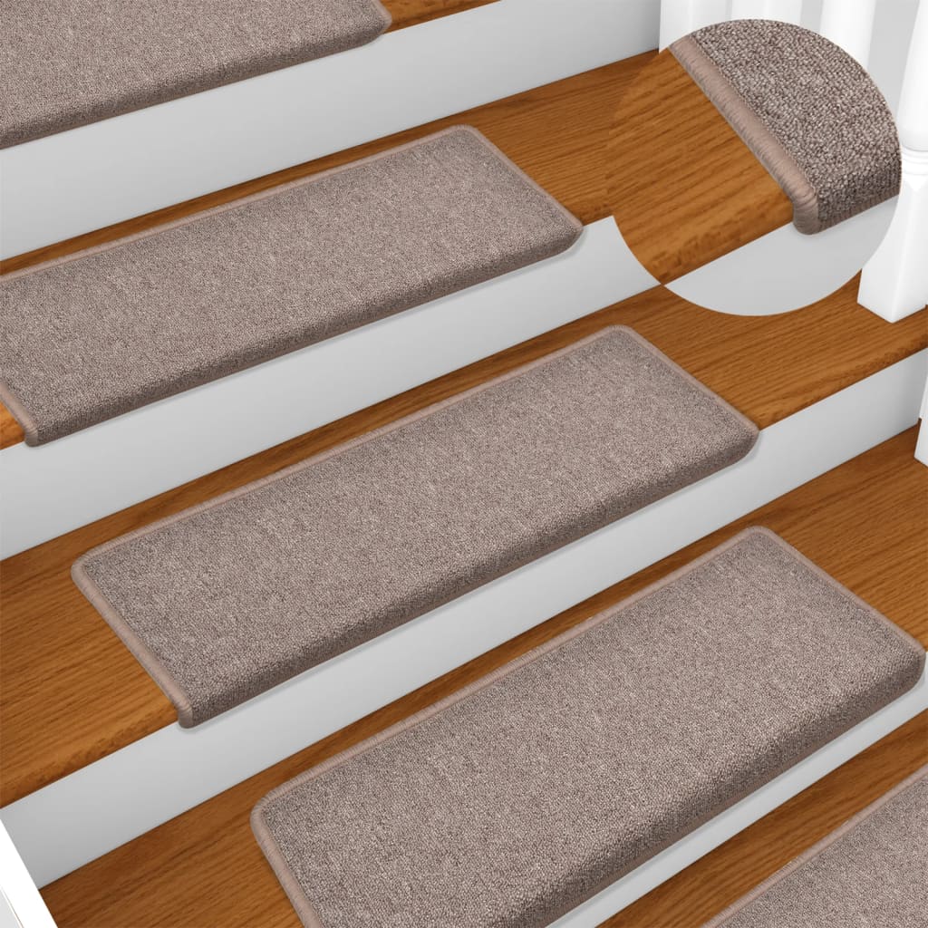 Stair mats, 15 pcs, 65x21x4 cm, light brown, rectangular edges