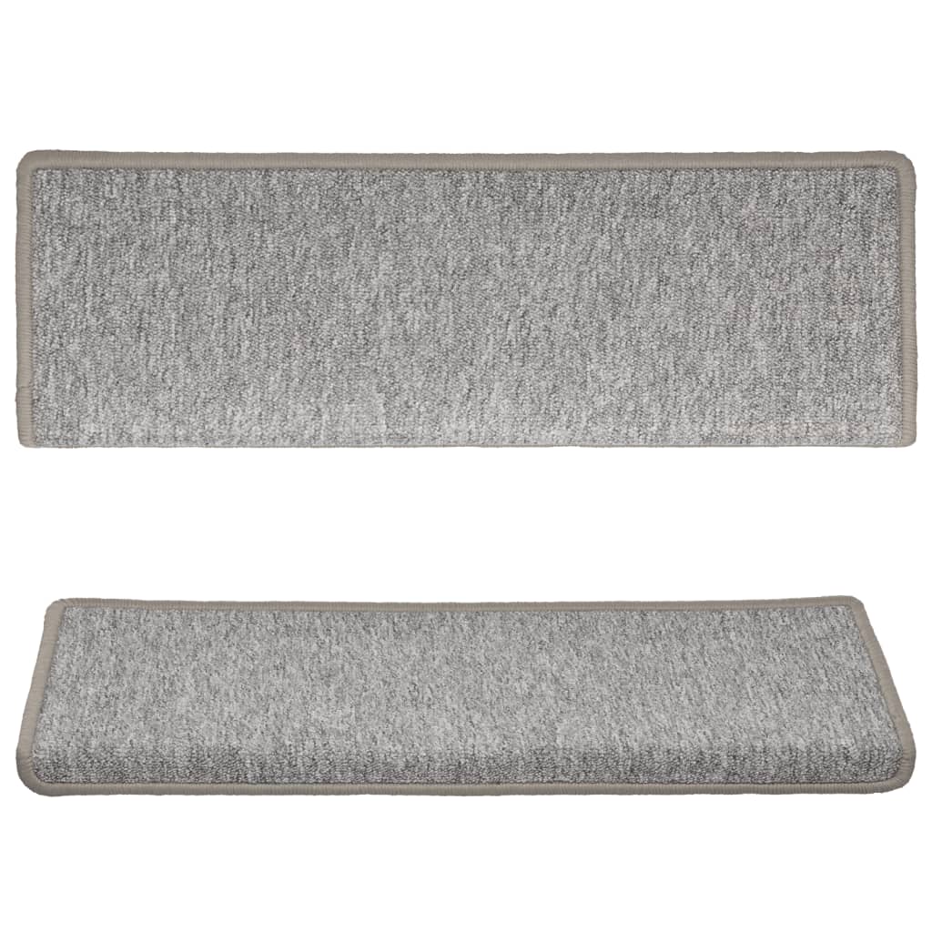 Stair mats, 15 pcs, 65x21x4 cm, light grey, rectangular edges