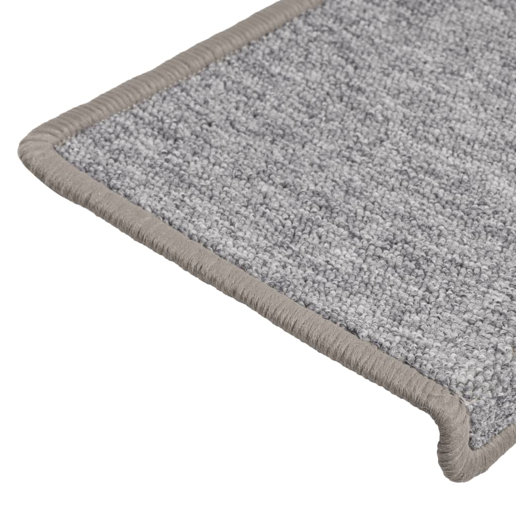 Stair mats, 15 pcs, 65x21x4 cm, light grey, rectangular edges