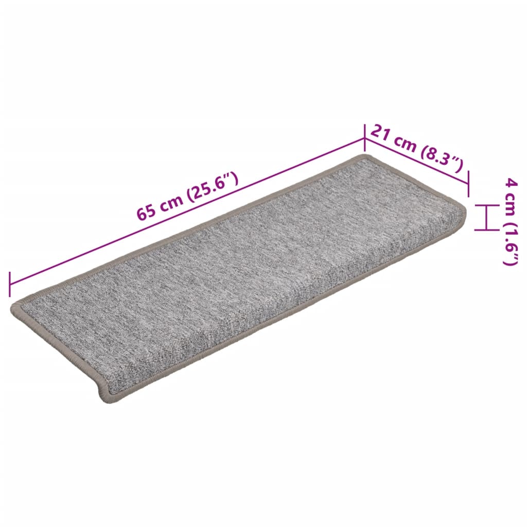 Stair mats, 15 pcs, 65x21x4 cm, light grey, rectangular edges