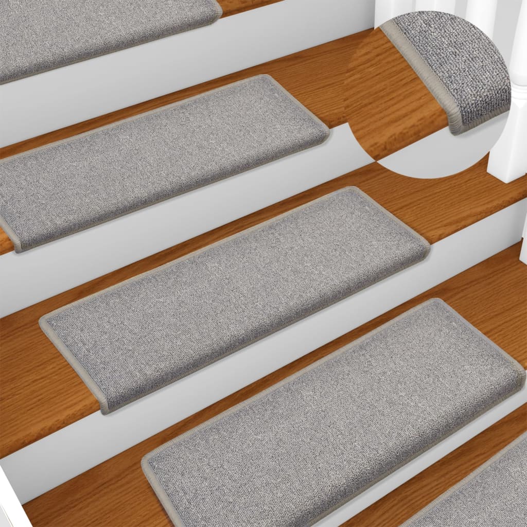 Stair mats, 15 pcs, 65x21x4 cm, light grey, rectangular edges