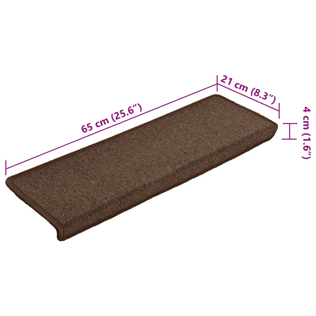 Stair mats, 15 pcs., 65x21x4 cm, brown, rectangular edges