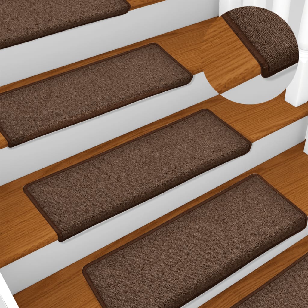 Stair mats, 15 pcs., 65x21x4 cm, brown, rectangular edges