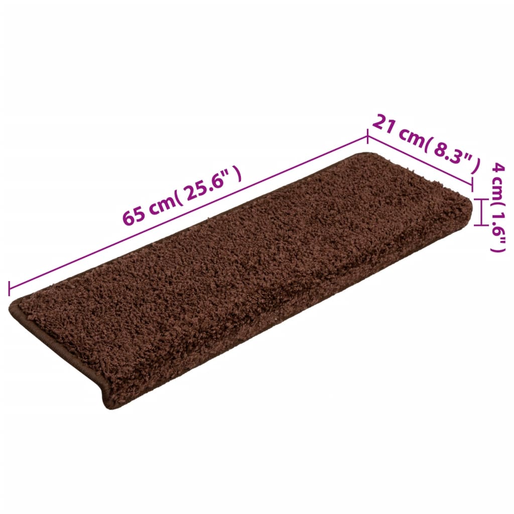 Stair mats, 15 pcs., 65x21x4 cm, brown, rectangular edges