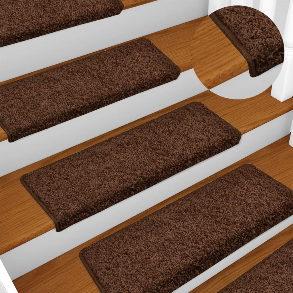 Stair mats, 15 pcs., 65x21x4 cm, brown, rectangular edges